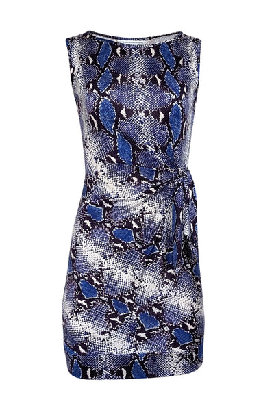 Current Boutique-Diane von Furstenberg - Blue, Purple, & Off-White Snakeskin Print Sleeveless Dress Sz 2