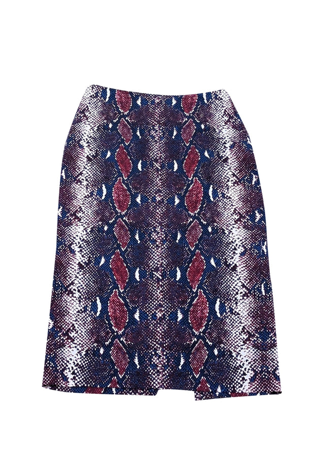 Current Boutique-Diane von Furstenberg - Blue, Red, & White Snakeskin Print Pencil Skirt Sz 0