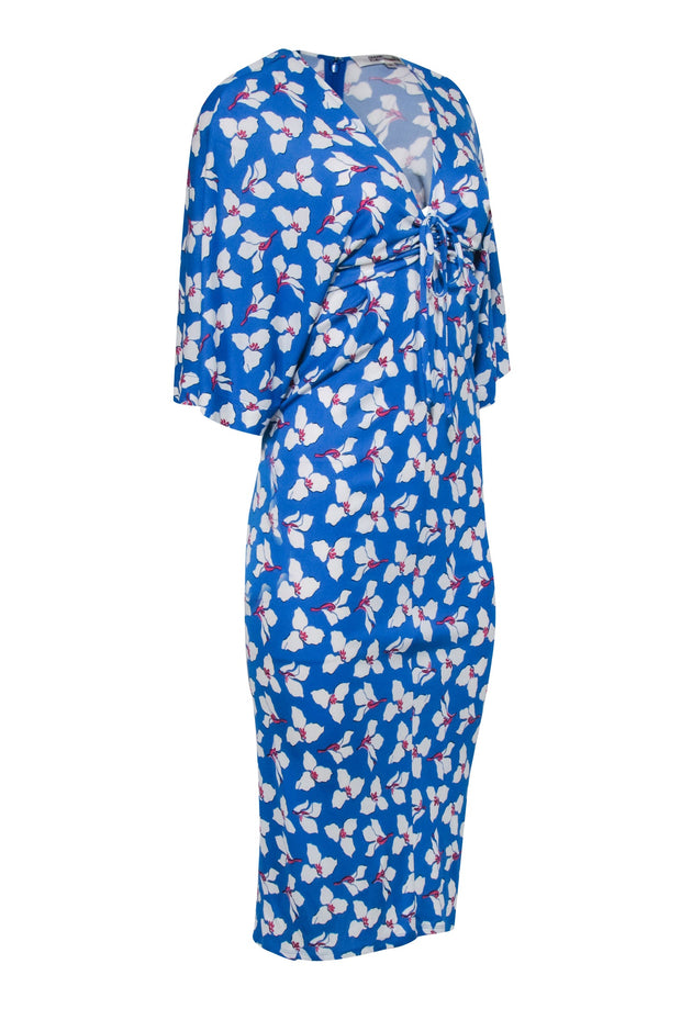 Current Boutique-Diane von Furstenberg - Blue, White, & Pink Floral Print Ruched Bust Dress Sz XS