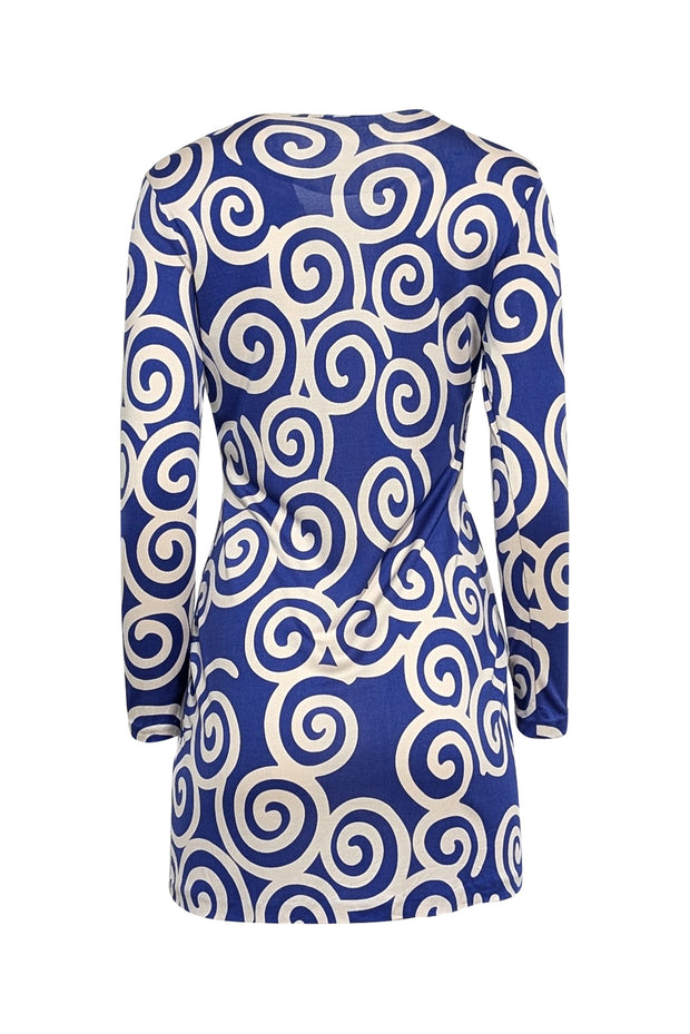 Current Boutique-Diane von Furstenberg - Blue & White Swirl Print Long Sleeve Mini Dress Sz S