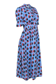 Current Boutique-Diane von Furstenberg - Blue w/ Red & Black Floral Short Sleeve Button Front Dress Sz 4