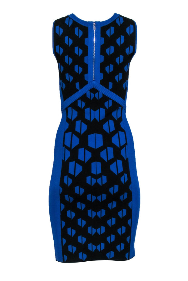 Current Boutique-Diane von Furstenberg - Cobalt & Black Body-Con Knit Geometric Printed Dress Sz P