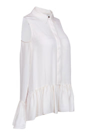 Current Boutique-Diane von Furstenberg - Cream Sleeveless Button Front Peplum Top Sz S