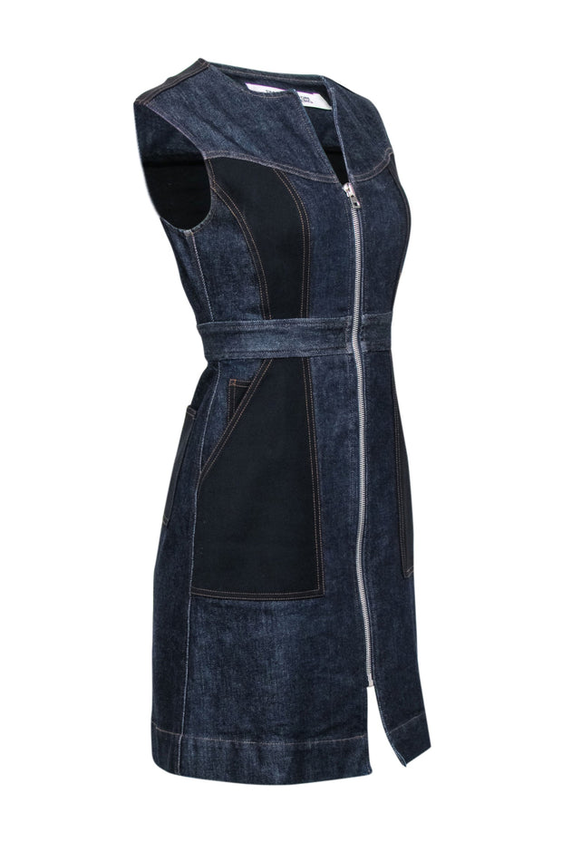 Current Boutique-Diane von Furstenberg - Dark Wash Denim & Black Zipper Front Dress Sz 2