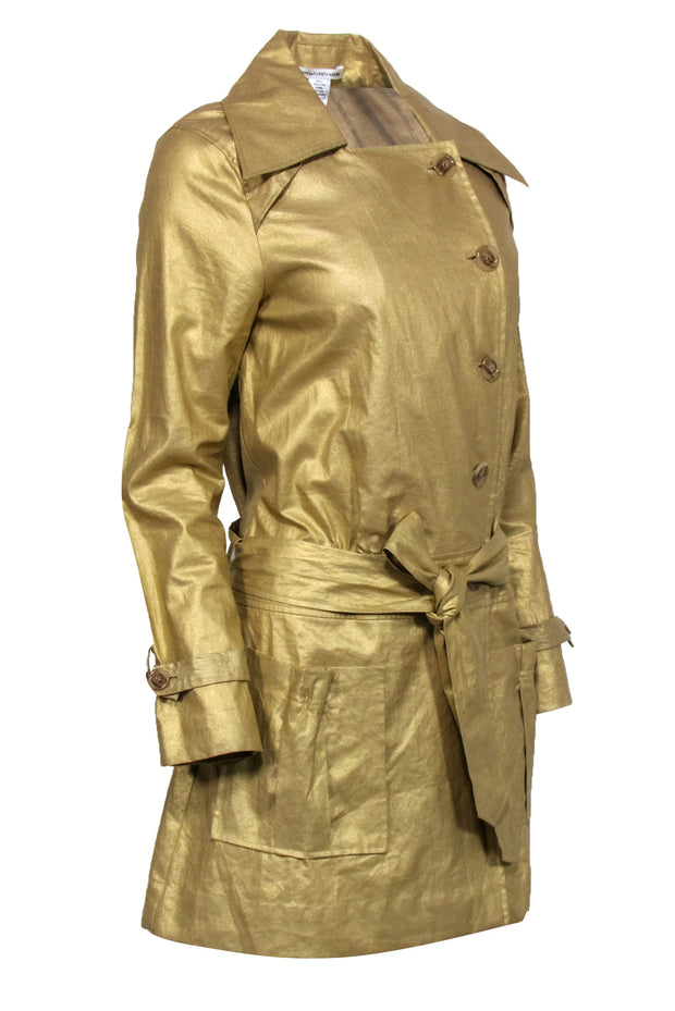 Current Boutique-Diane von Furstenberg - Gold Metallic Trench Coat Sz 6