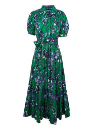 Current Boutique-Diane von Furstenberg - Green & Blue Floral Short Sleeve Collared Maxi Dress Sz L