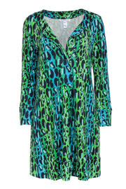 Current Boutique-Diane von Furstenberg - Green & Blue Ombre Leopard Print Dress Sz 12