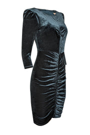Current Boutique-Diane von Furstenberg - Green Velvet Ruched Long Sleeve Midi Dress Sz 2
