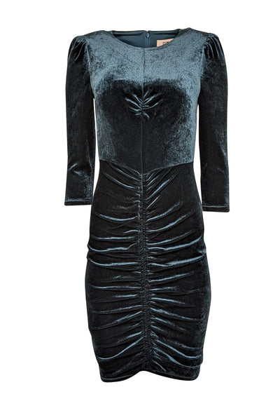 Current Boutique-Diane von Furstenberg - Green Velvet Ruched Long Sleeve Midi Dress Sz 2