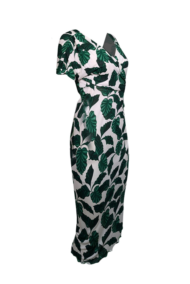 Current Boutique-Diane von Furstenberg - Green &amp; White Leaf Print “Havana” Midi Dress Sz M