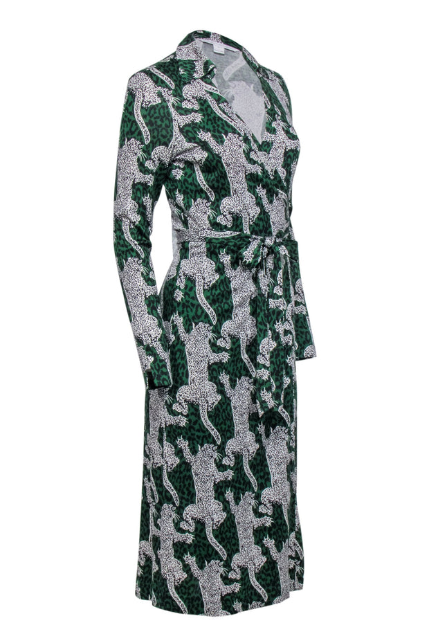 Current Boutique-Diane von Furstenberg - Green w/ White & Black Leopards Wrap Dress Sz 8
