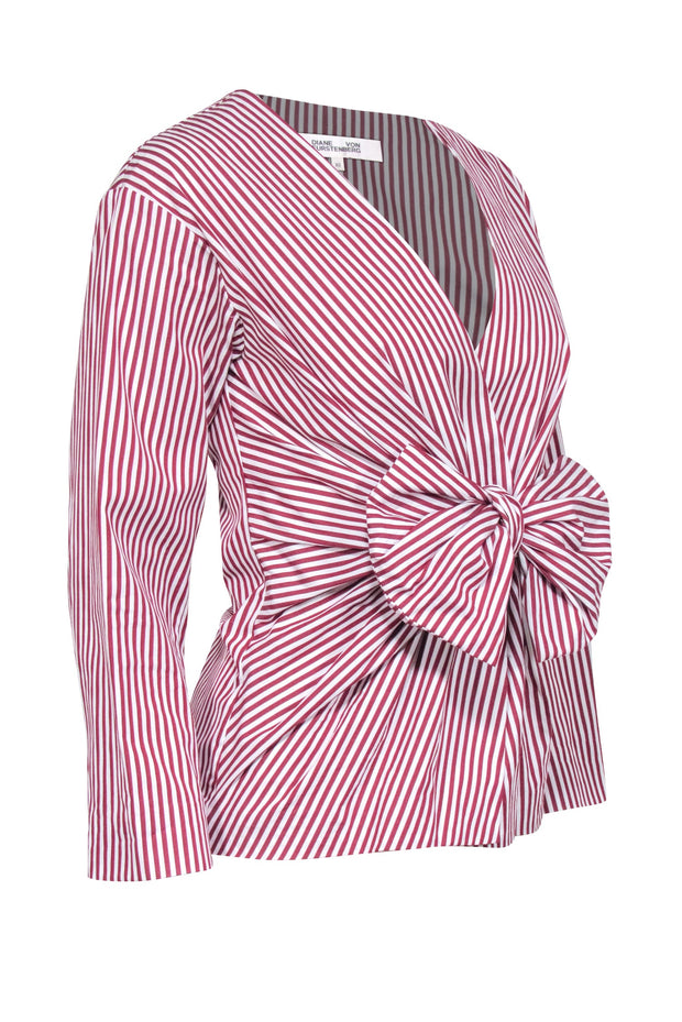 Current Boutique-Diane von Furstenberg - Maroon & White Striped Tie Front Top Sz XS