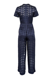 Current Boutique-Diane von Furstenberg - Navy Checkered Print Short Sleeve Jumpsuit Sz 0