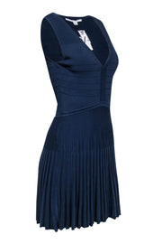 Current Boutique-Diane von Furstenberg - Navy Knit Sleeveless Pleated Dress Sz S
