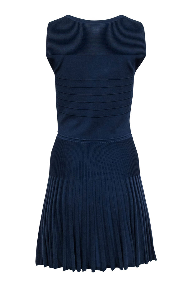 Current Boutique-Diane von Furstenberg - Navy Knit Sleeveless Pleated Dress Sz S