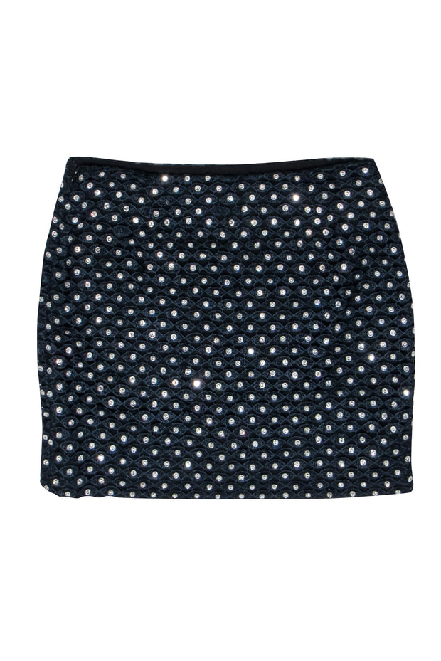 Current Boutique-Diane von Furstenberg - Navy Lace Beaded Mini Skirt Sz 0