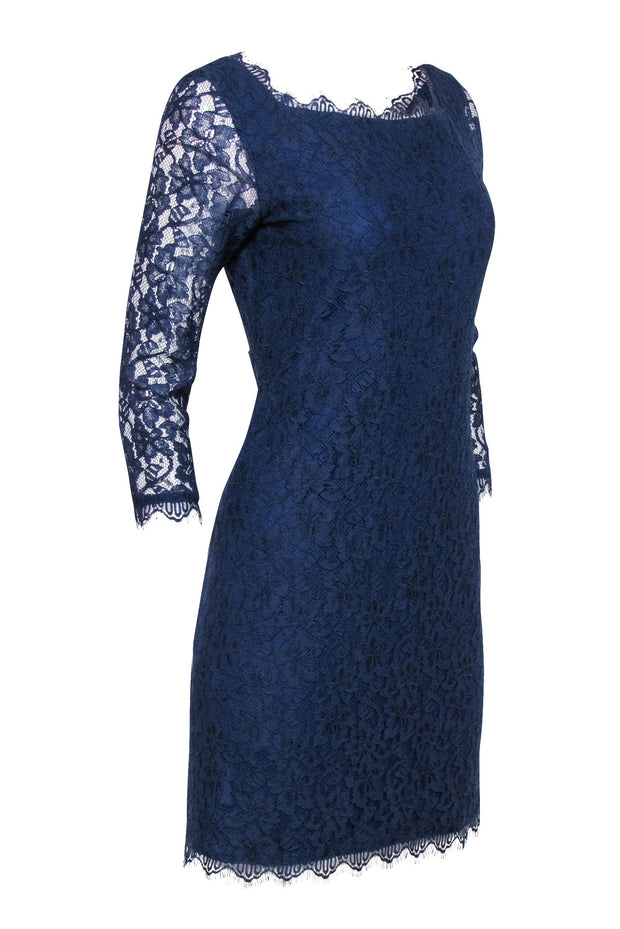 Current Boutique-Diane von Furstenberg - Navy Lace Overlay Cocktail "Zarita" Dress Sz 8