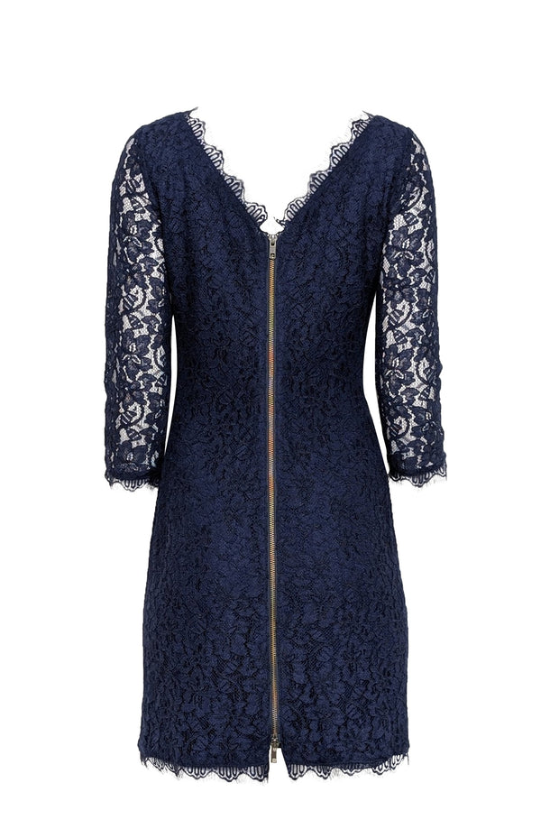 Current Boutique-Diane von Furstenberg - Navy Lace Overlay Cocktail "Zarita" Dress Sz 8