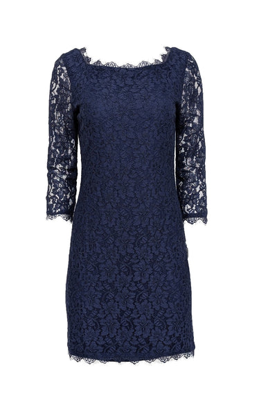 Current Boutique-Diane von Furstenberg - Navy Lace Overlay Cocktail "Zarita" Dress Sz 8