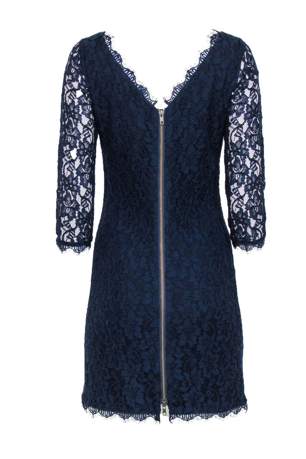 Current Boutique-Diane von Furstenberg - Navy Lace Shift Mini Dress Sz 8