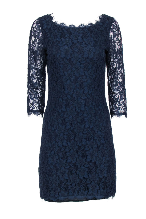 Current Boutique-Diane von Furstenberg - Navy Lace Shift Mini Dress Sz 8