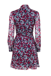 Current Boutique-Diane von Furstenberg - Navy, Pink, & White Floral Print Long Sleeve Silk Mini Dress Sz 0