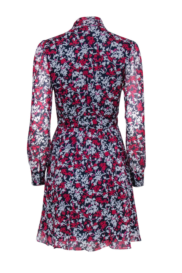 Current Boutique-Diane von Furstenberg - Navy, Pink, & White Floral Print Long Sleeve Silk Mini Dress Sz 0