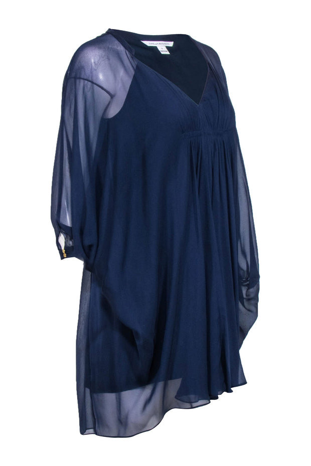 Current Boutique-Diane von Furstenberg - Navy Wide Sleeve Kimono Dress Sz 0