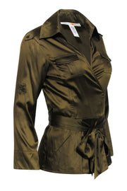 Current Boutique-Diane von Furstenberg - Olive Long Sleeve Wrap Top Sz 4