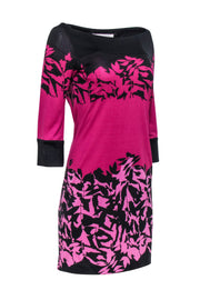 Current Boutique-Diane von Furstenberg - Pink & Black Floral Print Long Sleeve Shift Dress Sz 4