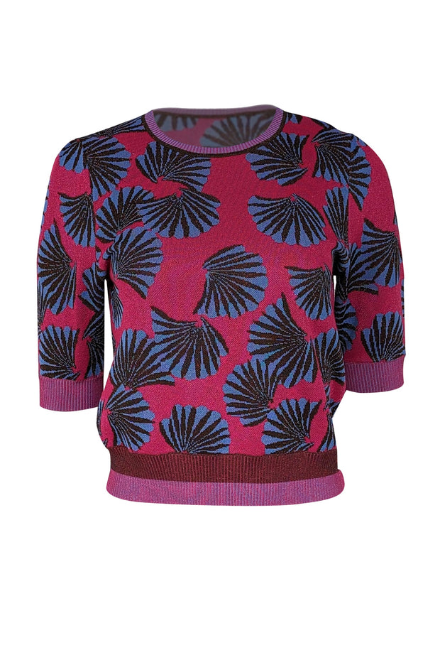 Current Boutique-Diane von Furstenberg - Pink & Blue Print Metallic Knit Top Sz S