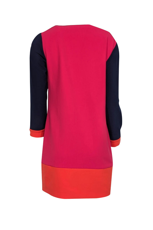 Current Boutique-Diane von Furstenberg - Pink, Orange, & Navy Crepe Colorblock Dress Sz 6