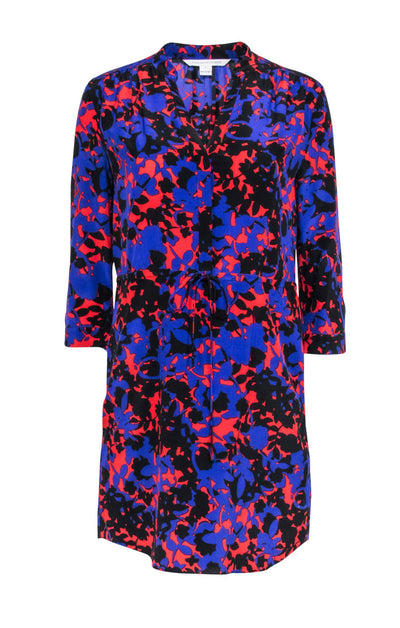 Current Boutique-Diane von Furstenberg - Purple, Black, & Red Silk Printed Long Sleeve Mini Dress Sz 4