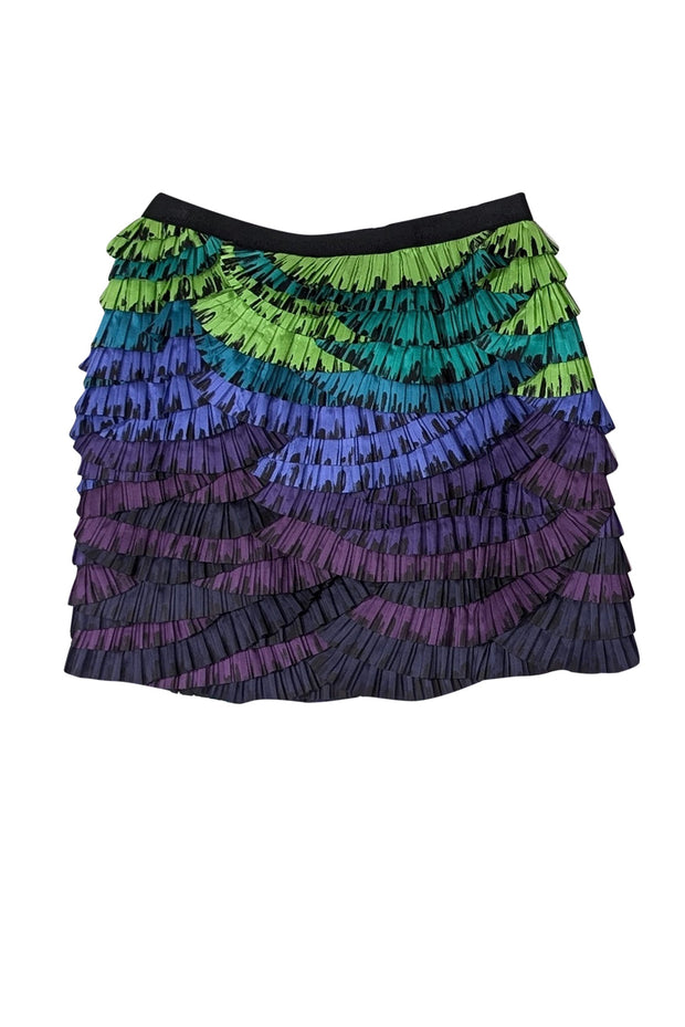 Current Boutique-Diane von Furstenberg - Purple, Blue, Green & Black Tiered Ruffled Mini Skirt Sz 0