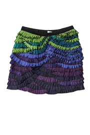 Current Boutique-Diane von Furstenberg - Purple, Blue, Green & Black Tiered Ruffled Mini Skirt Sz 0