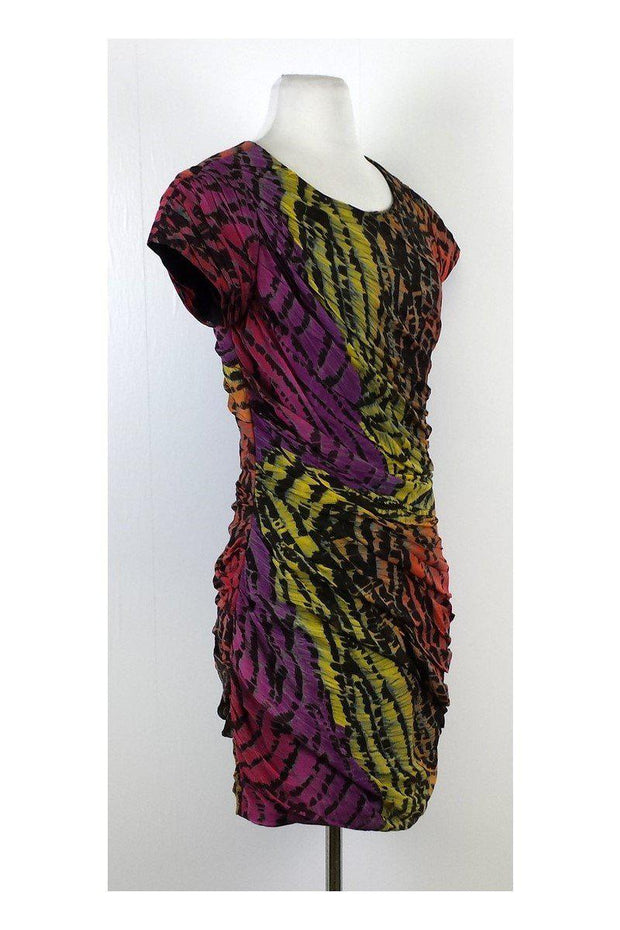 Current Boutique-Diane von Furstenberg - Purple & Multicolor Silk Ruched Sheath Dress Sz 8