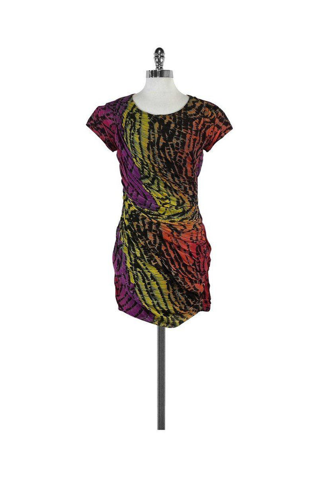 Current Boutique-Diane von Furstenberg - Purple & Multicolor Silk Ruched Sheath Dress Sz 8