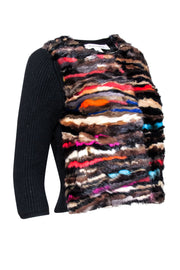 Current Boutique-Diane von Furstenberg - Rainbow Mink Front Black Wool Cardigan Sz P