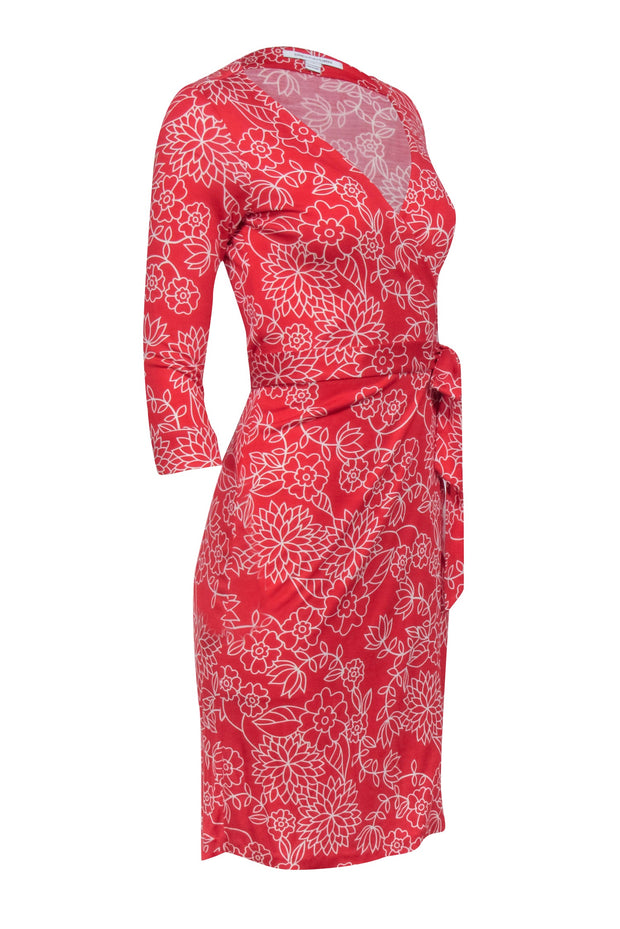 Current Boutique-Diane von Furstenberg - Red & White Floral Print Wrap Dress Sz 4