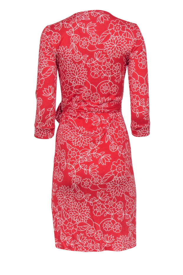 Current Boutique-Diane von Furstenberg - Red & White Floral Print Wrap Dress Sz 4