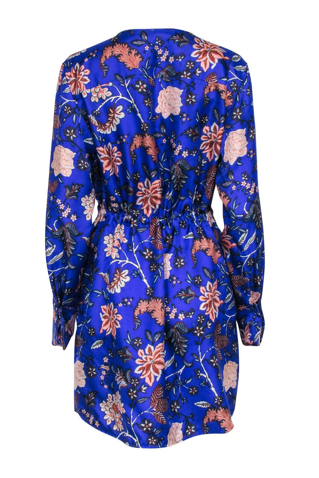 Current Boutique-Diane von Furstenberg - Royal Blue Floral Print Silk Shirt Dress Sz 6