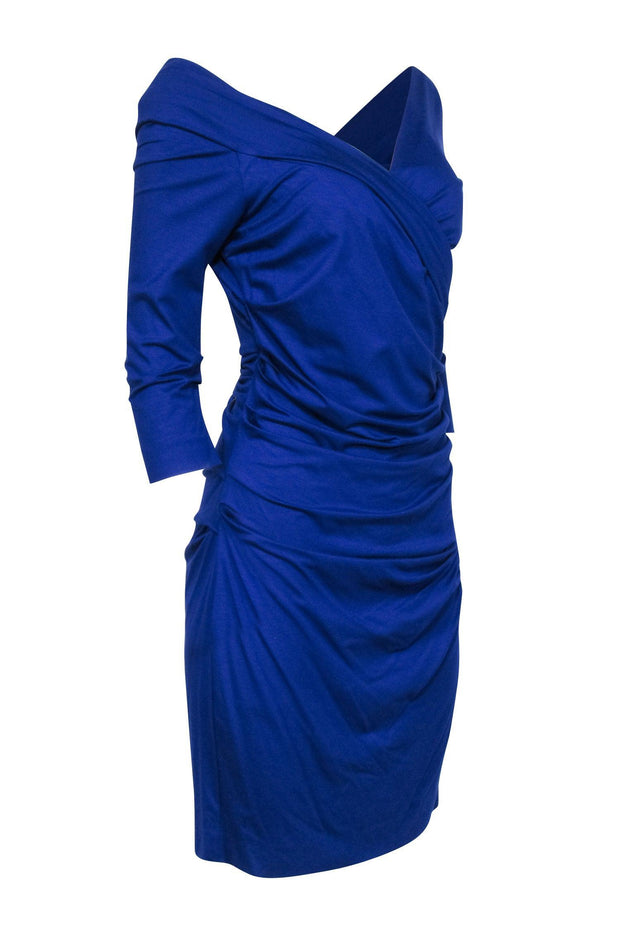 Current Boutique-Diane von Furstenberg - Royal Blue Ruched Fitted Dress Sz M
