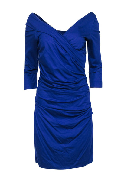 Current Boutique-Diane von Furstenberg - Royal Blue Ruched Fitted Dress Sz M