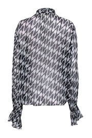 Current Boutique-Diane von Furstenberg - Sheer Black & White Zebra Print Blouse w/ Front Tie Sz XL