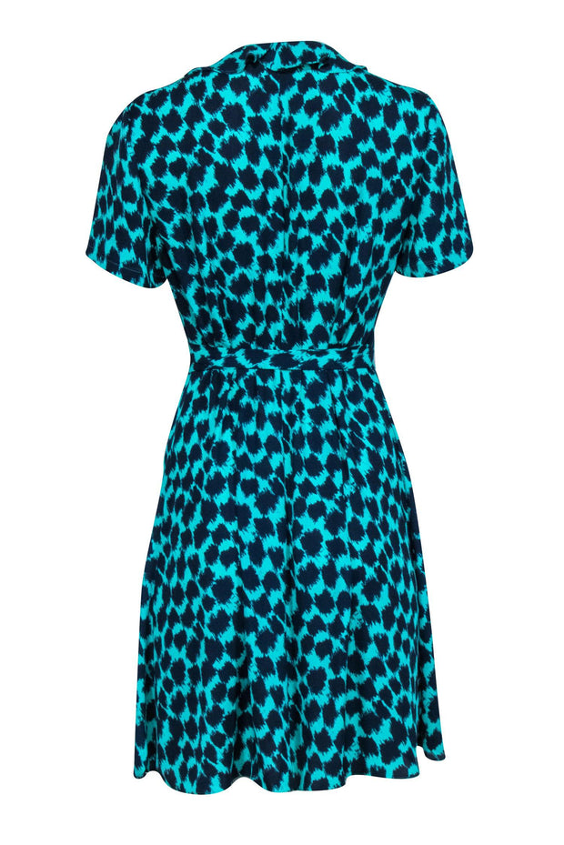 Current Boutique-Diane von Furstenberg - Teal & Navy Leopard Print Short Sleeve Wrap Dress Sz M