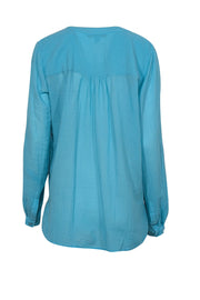 Current Boutique-Diane von Furstenberg - Turquoise Long Sleeve Textured Cotton Shirt Sz 10