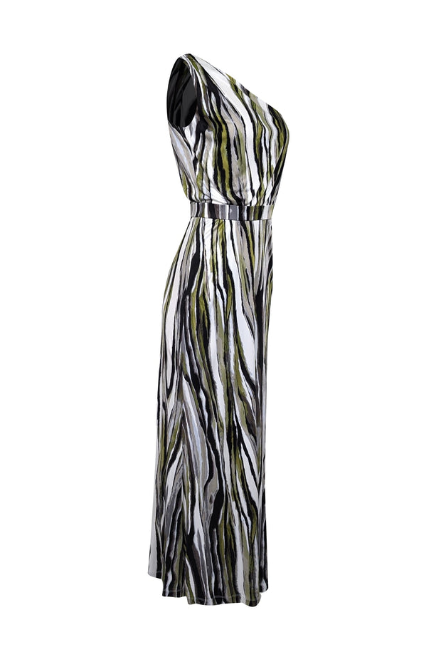 Current Boutique-Diane von Furstenberg - White, Green, & Black Sleeveless One Shoulder Formal Dress Sz 2