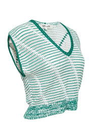 Current Boutique-Diane von Furstenberg - White & Green Swearer Vest Sz S