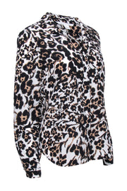 Current Boutique-Diane von Furstenberg - White w/ Tan & Black Floral Leopard Print Blouse Sz 4