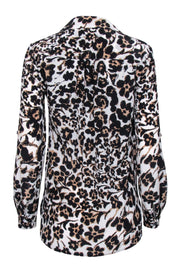 Current Boutique-Diane von Furstenberg - White w/ Tan & Black Floral Leopard Print Blouse Sz 4